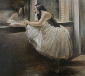 Vali-Irina-Ciobanu- tablou prim balerina - tempera si ou pe piele